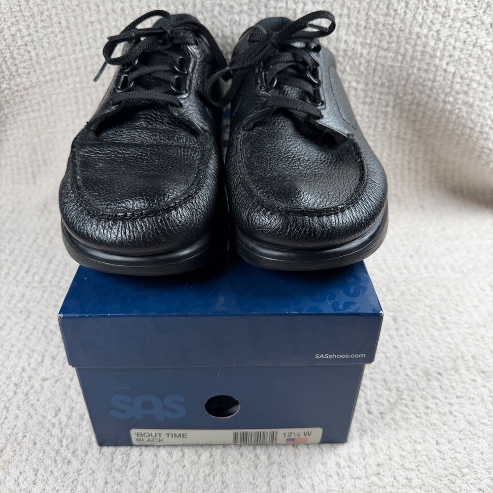 SAS Bout Time Mens Black Leather Lace Up Comfort Shoes 12.5W USA Made EUC
